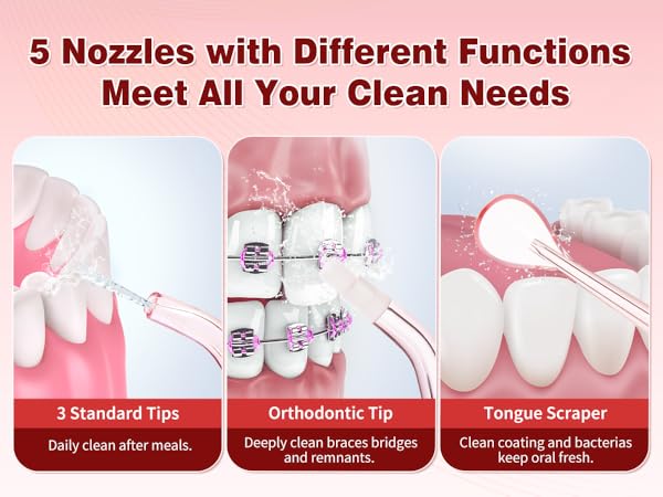 Tovendor electric flosser with 5 Multifunction Nozzles will help you keep oral and teeth health