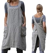 ZQFFB Pinafore Cross Back Apron for Women with Pockets Japanese Smock for Work Gardening Cooking ...