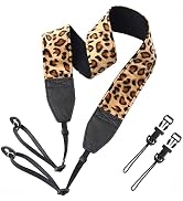 Padwa Lifestyle Leopard Velvet Camera Strap - 2" Double Layer Full Grain Cowhide Leather Head Cam...