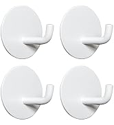 Yukrilt White Adhesive Wall Hooks for Hanging Heavy Duty 15lb(Max) Towel Hooks Waterproof Oilproo...