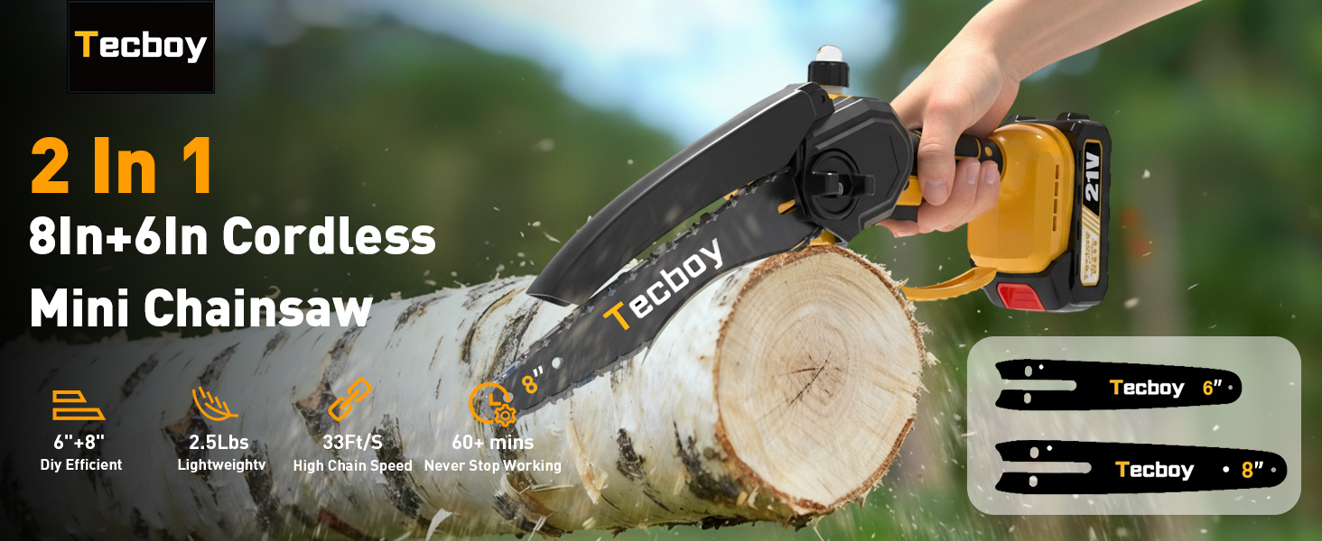 2-IN-1 Mini Electric Chainsaw 8&6 Inch Cordless Portable Chain Saw for Makita Battery