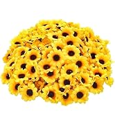 JJLFresheners 100Pcs Yellow Artificial Flower Heads Mini Fake Sunflower Decorative Fabric Flowers...