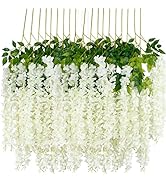 12Pcs Artificial Wisteria Flowers 3.6 Feet/Piece White Dense Artificial Fake Wisteria Vine Ratta ...