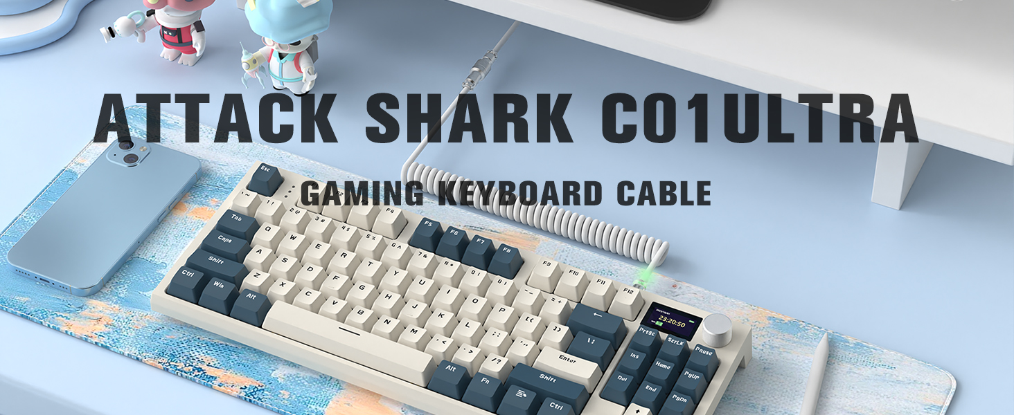 ATTACK SHARK C01 ULTRA Coiled Cable for 8K Polling Rate Mechanical Gaming Keyboard