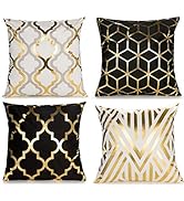ZLINA Home Decorative Set of 4 Throw Pillow Covers Gold Foil Pillow Covers 18 ×18 Inch Geometric ...