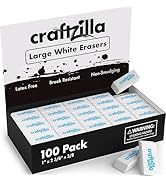 Craftzilla White Erasers 100 Pack - Large Latex-Free Bulk Erasers for Kids, Classroom, and School...