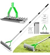 Thatch Rake for Lawn with 68" Adjustable Handle, 15" Heavy Duty Dethatcher Rake for Lawn, Thatchi...