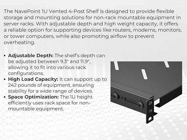 NavePoint 1U Vented 4-Post Shelf