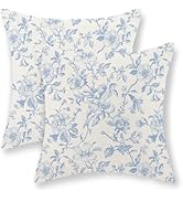 DAFENA Light Blue Vintage Floral Pillow Covers 18x18 Inch 2 Pcs Blue Cream Rustic Toile Chinoiser...