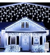 Joomer Christmas Icicle Lights, 32Ft 8 Modes Waterproof Christmas Icicle String Lights Outdoor Co...