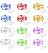 Brightown 12 Pack Multi Color Led Fairy Lights Battery Operated String Lights Waterproof Silver W...
