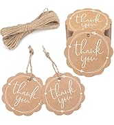 joycraft 100Pcs Thank You Gift Tags with String, Kraft Paper Gift Wrap Hang Tags, Scalloped Round...