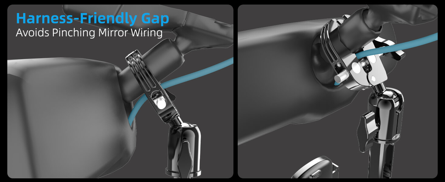 Harness-Friendly Gap Avoids Pinching Mirror Wiring