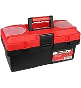 MAXPOWER Tool Box 14-inch Plastic Small Tool Boxes with Removable Tray with Dual Lock Secured, Red