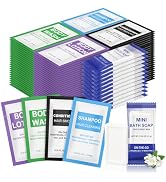 100 Pcs 5-IN-1 Hotel Soaps and Toiletries Bulk Set,5-Piece Set 0.35 oz each Packets Shampoo,Condi...