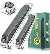 Nail Clippers for Men with Catcher, CLPPNA 2-Pack Large & Small Anti-Splash Nail Clippers Set, Ul...