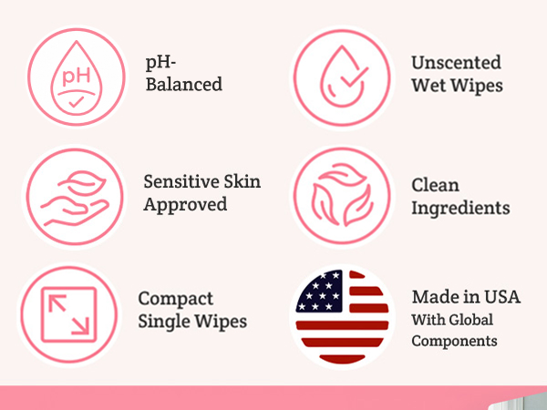 Made in the USA, single wipes, soothing formula, for sensitive skin, unscented, clean ingredients