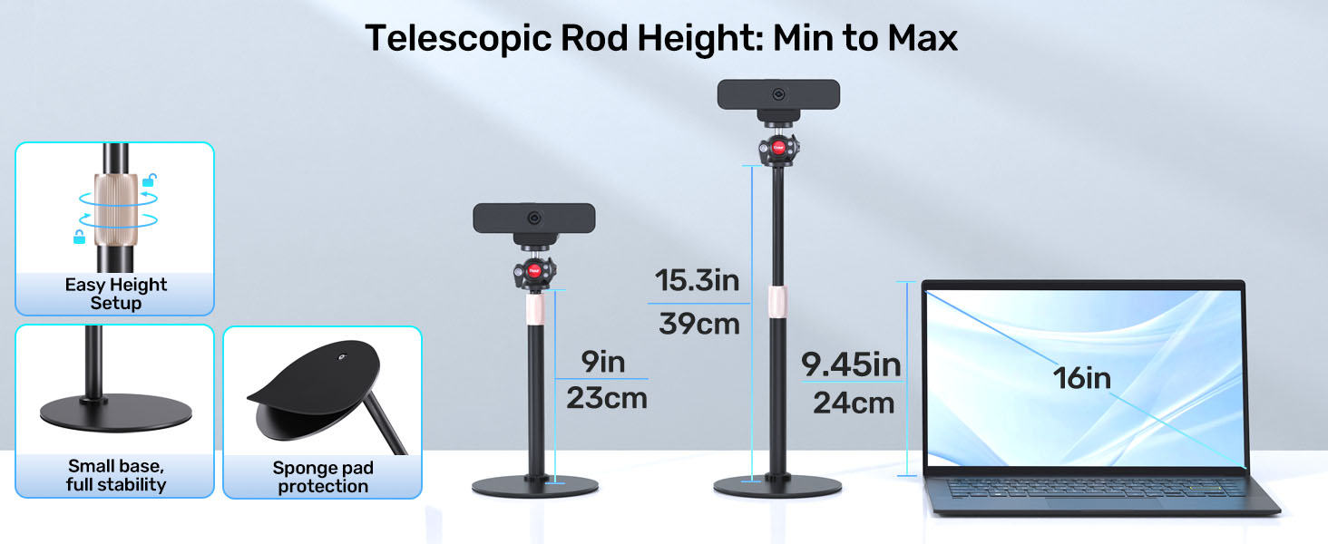 webcam stand: min to max height