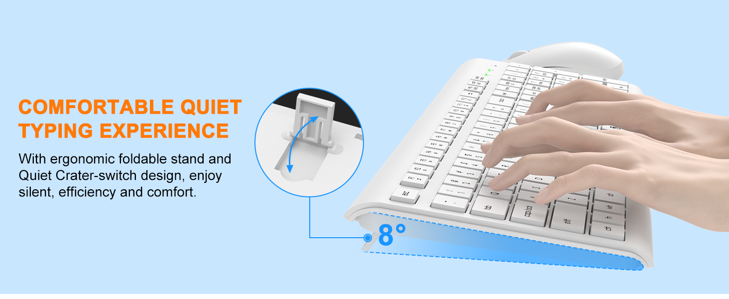 Wireless Keyboard and Mouse Combo Full Size Silent Ergonomic Keyboard Mouse Cordless Mouse Keyboard