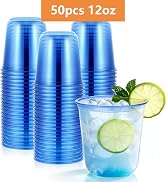 KesaPlan 50 Pcs Blue Plastic Cups, 12oz Disposable Stemless Wine Glasses for Cocktail Clear Wine ...