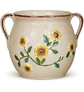 BUYMAX 6 Inch Vintage Ceramic Flower Pot with Relief Design & Handles, Indoor Plant Planter with ...