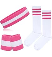 5 Pieces Sweatbands Striped Socks Set Sports Headband Wristbands High Tube Socks 80s Accessories ...