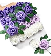 Aegero Artificial Flowers 25pcs Foam Fake Roses with Stems for DIY Wedding Bouquets Bridal Shower...