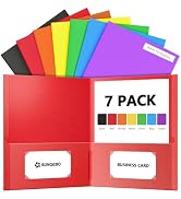 7 Pack Folders with Pockets, 2-Pocket with 10 Labels, Colored File Folders | Heavy Duty Paper Fil...