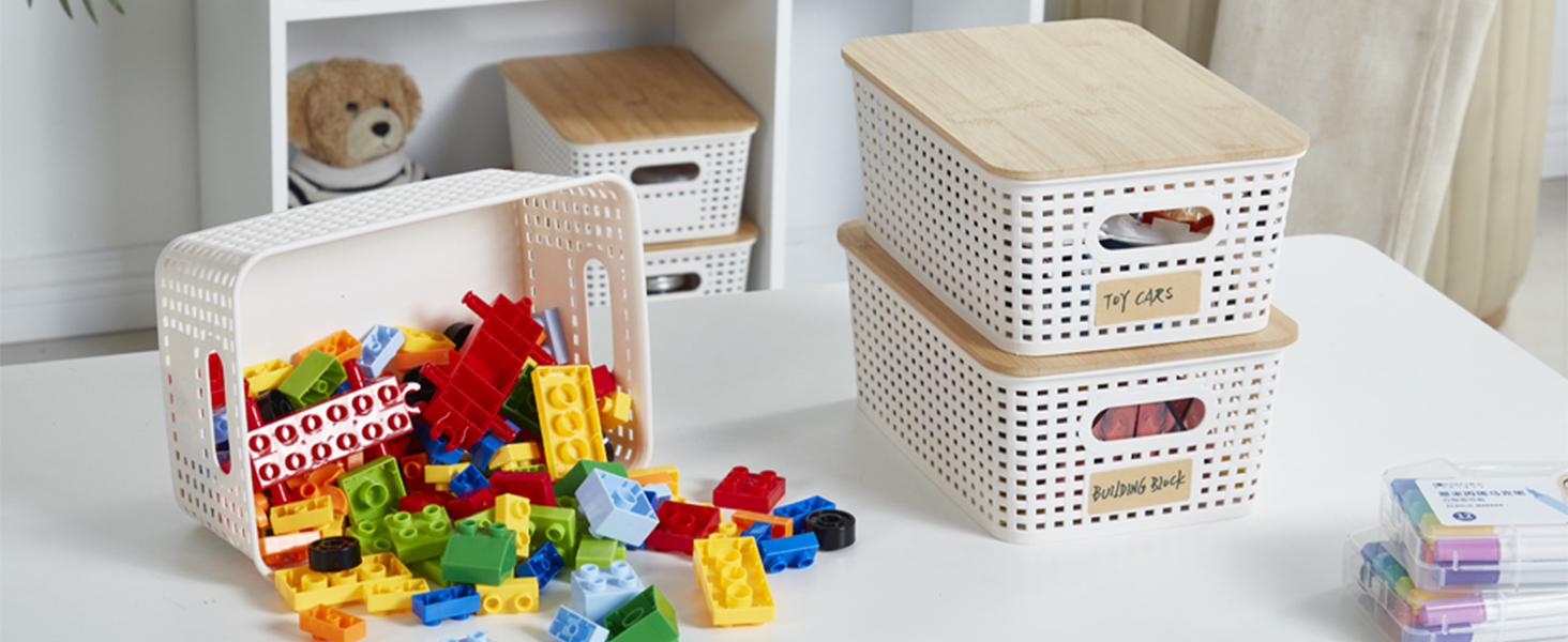 Organize in Style with Plastic Storage Bins with Bamboo Lid !