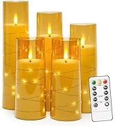 Nimiko Flickering Flameless LED Candles,Battery Operated Candles 5 Pcs with Embedded Star String,...