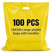 Maitys 100 Pcs 18"x20" Yellow Plastic Bags with Handles Large Merchandise Shopping Bags for Small...