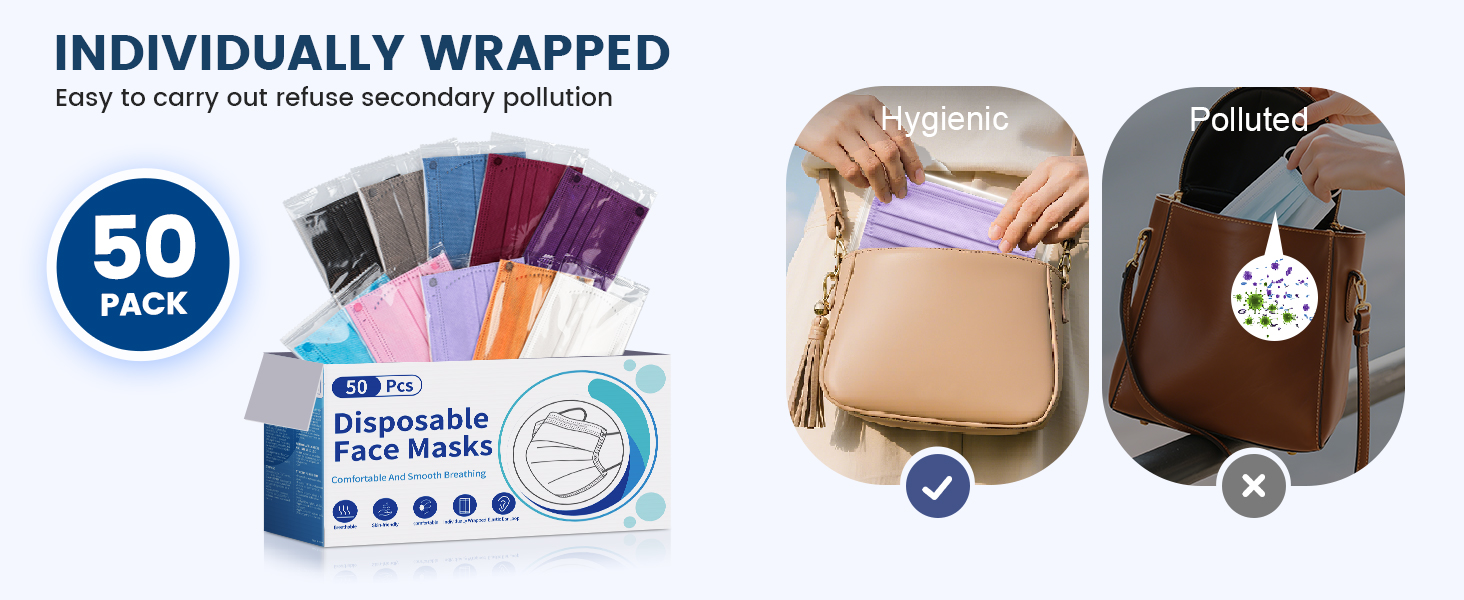 masks disposable 50 pcs,inidividually wrapped,easy to carry out,disposable face masks, face masks