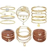 17IF 24-25 Pcs (6 Pack) 14K Gold Ankle Bracelets Set for Women Girls Boho Stackable Bangles Cuff ...
