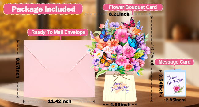 Large Pop up Flower Birthday Card for Ready To Mail
