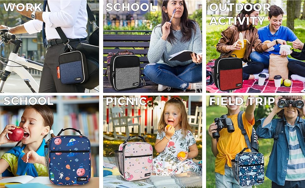 lunch box insulated bag small compact kids boys girls men women school work office adult nylon