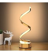 NUÜR Gold Infinity Spiral LED Table Lamp, Dimmable Metallic Bedside Lamp with Touch Controller, 3...