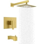 KENES Brushed Gold Tub and Shower Trim Kit, Square Tub Shower Faucet Set Complete with 10-Inch Ra...