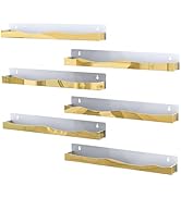 SOVQUEST Nail Polish Wall Rack Mirror Gold Acrylic Floating Shelves 15 Inch 6 Pack Kids Bookshelf...