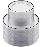 BESTSTAR 200PCS Black and Clear Plastic Plates, Black Disposable Plate Set with 100 Dinner Plate ...