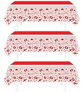 Childom Valentines Day Tablecloth for Valentines Day Decorations Party,3 Pack Disposable Plastic ...