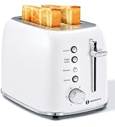 Aigostar Toaster 2 Slice Retro Toaster Stainless Steel, 1.6 inch Extra Wide Slots Bread Toaster w...