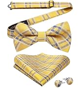 HISDERN Bow Ties for Men Pre-Tied Bow Tie Set Handkerchief & Cufflinks Plaid Classic Formal Bowti...