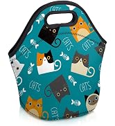 WOBAGMEN Cat Lunch Box Soft Blue Neoprene Lunch Bag Portable Insulated Lunch Sack with Zipper Cut...