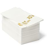 By Madee: 50 Pack Metallic Gold Dinner Napkins | Elegant Leaf Napkins Disposable | Absorbent Line...