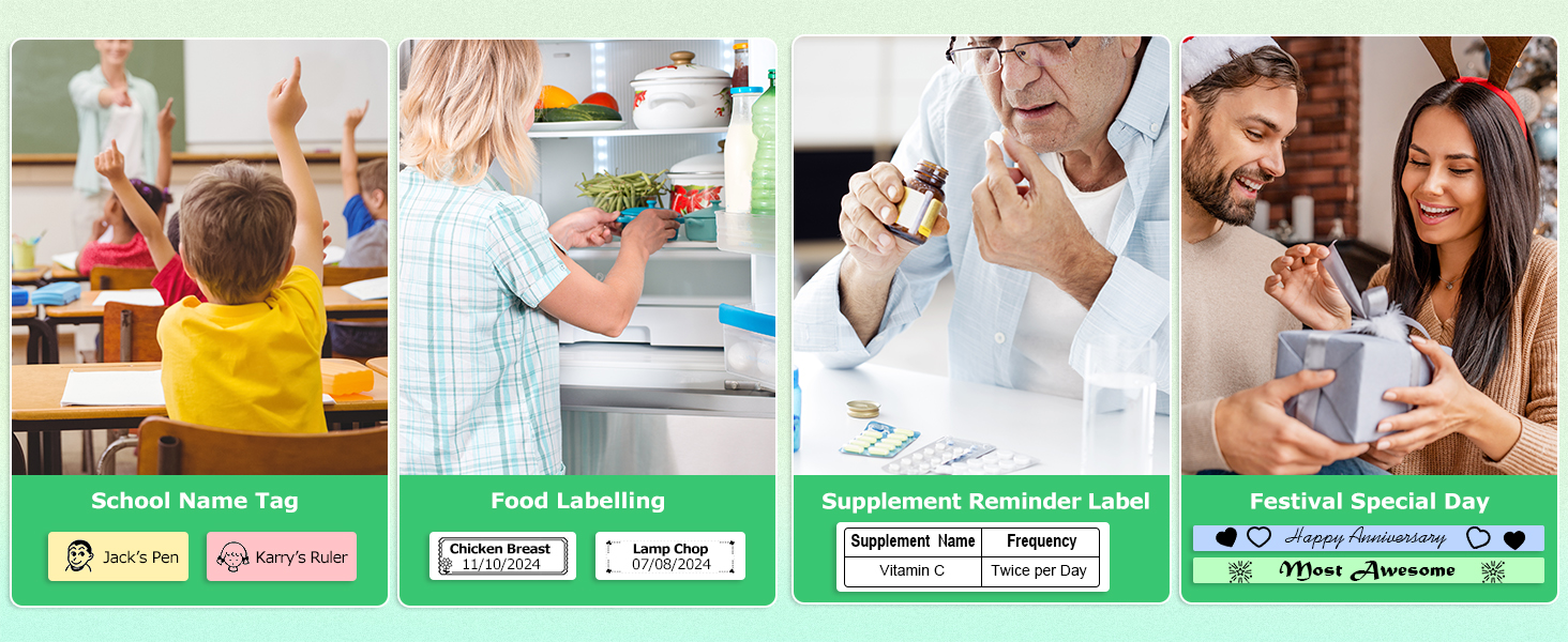 Labels for school, food, supplements & holidays
