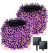 Solar Halloween Lights Outdoor 2 Pack 480 LED String Lights Orange Purple | 170FT, IP65 Waterproo...