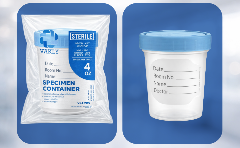 Individually wrapped sterile specimen cups designed for clean and hygienic medical sample collection