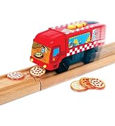 ZANY TRAINS Pete-Za Motorized Train for Wooden Track - Pizza Themed Battery Operated Locomotive -...