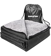 DUKUSEEK Sherpa Waterproof Camping Blanket with Hood - Extra Warm and Large Fleece Outdoor Stadiu...