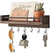 Mkono Key Holder for Wall, 9.5" x 3.5" x 2.5" Small Rustic Wood Floating Shelf with 6 Hooks Decor...